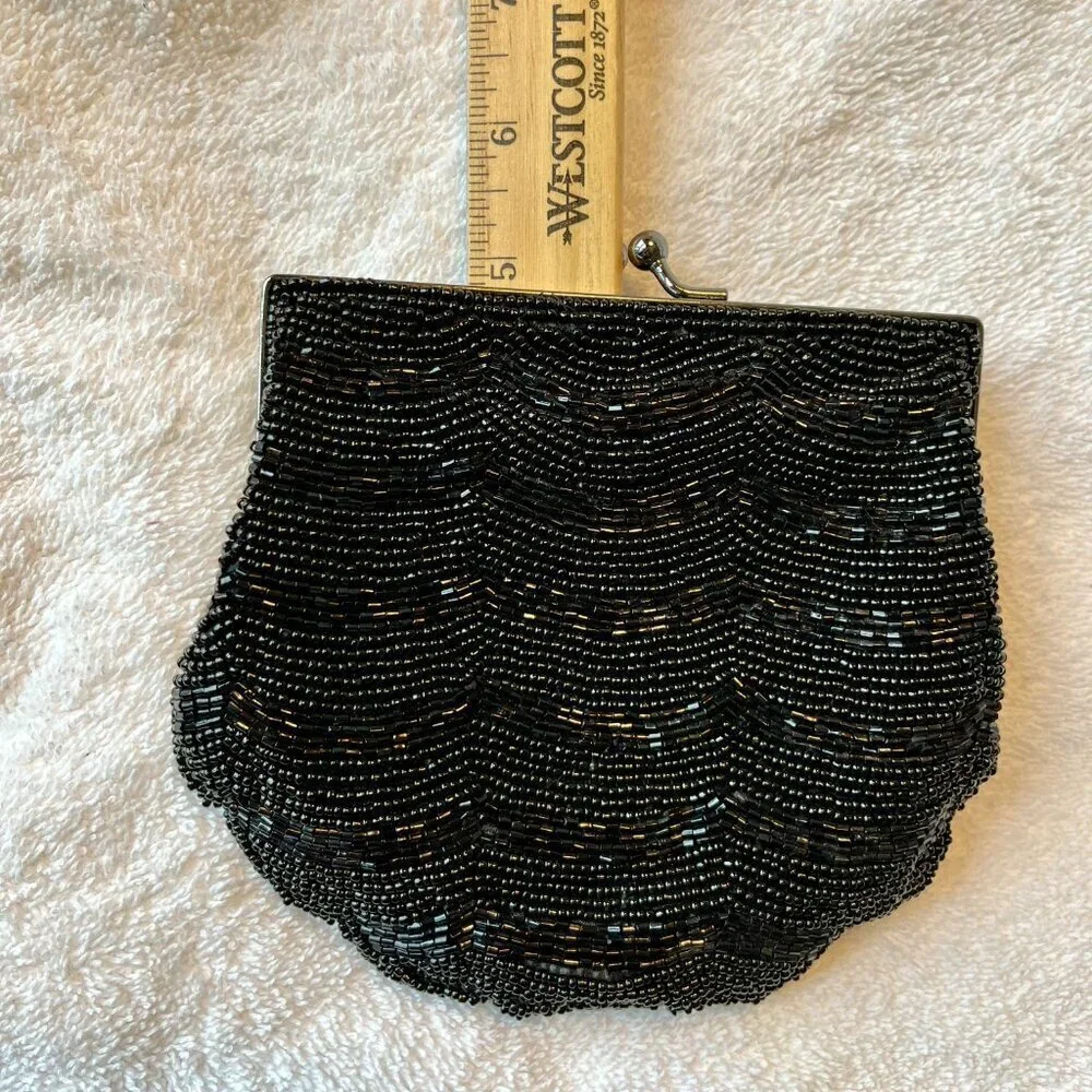 Carlo Fellini Black Formal Evening Bag Detailed Beadwork Clutch w  Chain NWT - Picture 12 of 12